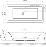 Акриловая ванна Excellent Pryzmat WAEX.PRY18.SMART 180x80 см, встраиваемая, с гидромассажем, белая, с каркасом, со сливом-переливом