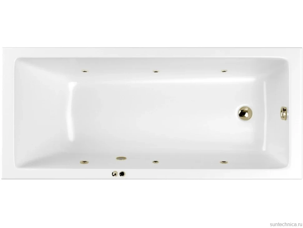 Акриловая ванна WHITECROSS Wave Slim SOFT 170x75 см, встраиваемая, с гидромассажем, белая, с каркасом, со сливом-переливом, фурнитура бронза