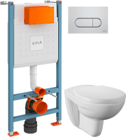 Комплект Унитаз подвесной Norm Fit + Крышка 803-003-701 + Инсталляция VitrA V-Fix Core 732-5800-01 с кнопкой смыва Root R 740-2280 хром