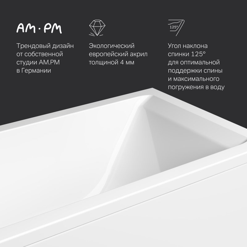 Акриловая ванна AM.PM Gem W93A 150x70 см, пристенная, белая, с каркасом, с экраном