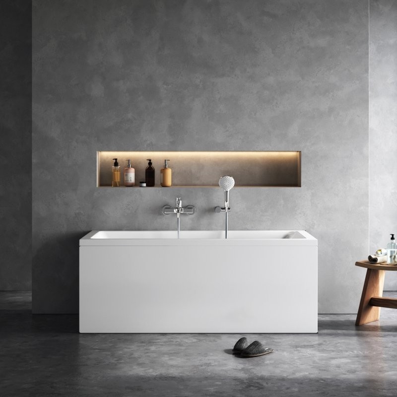 Акриловая ванна AM.PM Gem W93A 150x70 см, пристенная, белая, с каркасом, с экраном