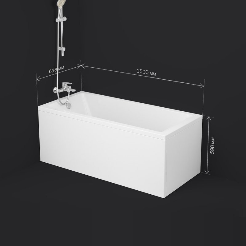 Акриловая ванна AM.PM Gem W93A 150x70 см, пристенная, белая, с каркасом, с экраном