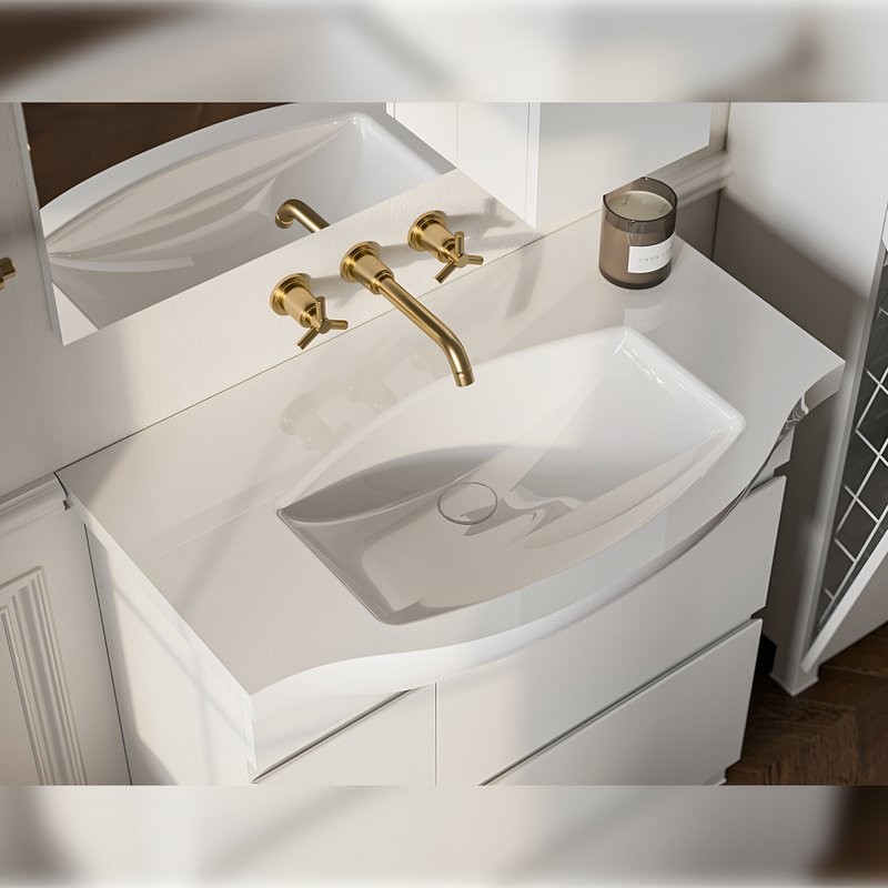 Мебельная раковина Belux Неаполь Сканди 85 накладная, глянцевая белая, искусственный мрамор