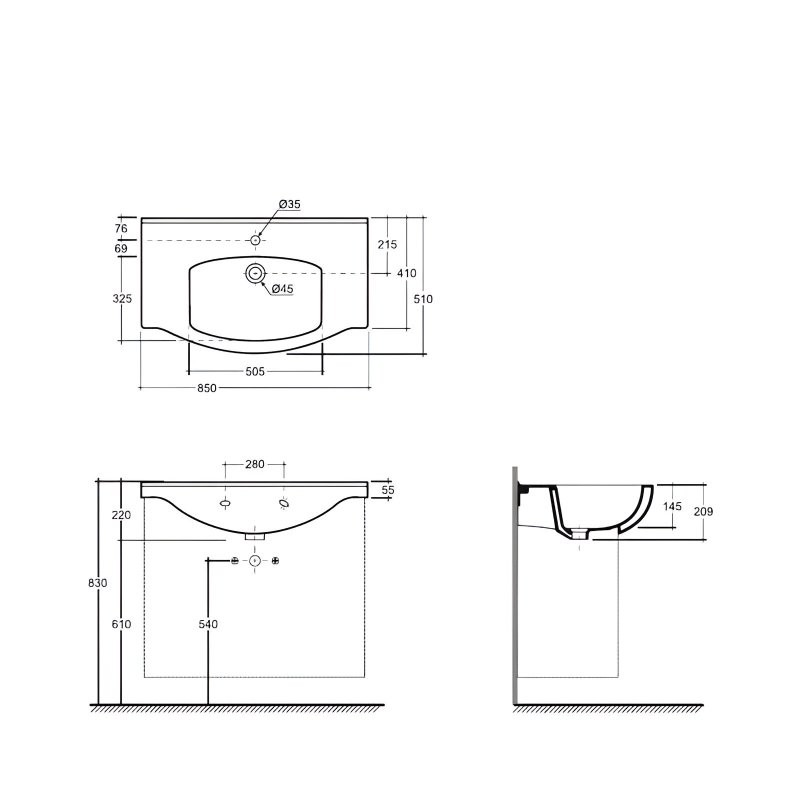 Мебельная раковина Belux Неаполь Сканди 85 накладная, глянцевая белая, искусственный мрамор