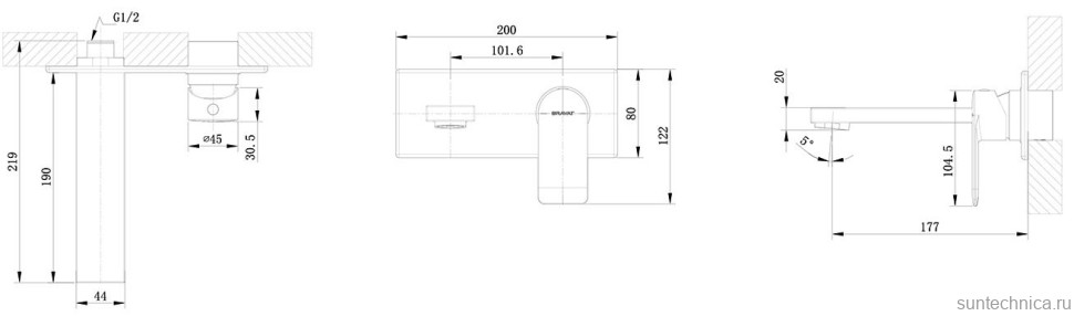 Смеситель для раковины Bravat Eddie Black P8369402BW-ENG С ВНУТРЕННЕЙ ЧАСТЬЮ черный