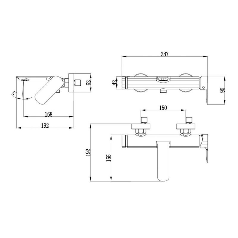 Смеситель для ванны с душевым гарнитуром, метал Gun metal, AQUAme Monza AQM6312GM