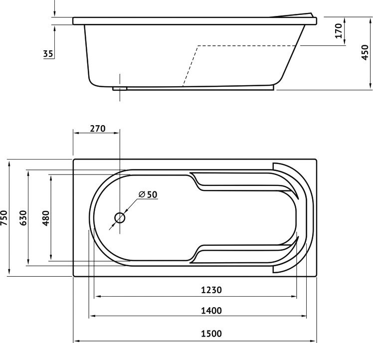 Акриловая ванна Berges Lumbo 050004 150x75 см, пристенная, белая, с каркасом