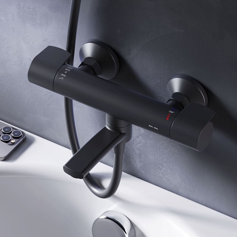 Термостатический смеситель AM.PM X-Joy F85A50022 для ванны с душем, черный
