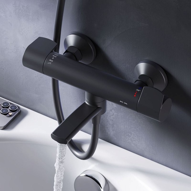 Термостатический смеситель AM.PM X-Joy F85A50022 для ванны с душем, черный