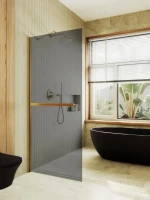 Душевая перегородка Maybahglass MGD-711-3ш 109 см, профиль золото, стекло графит