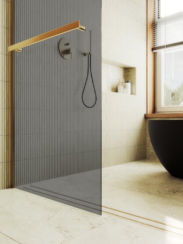Душевая перегородка Maybahglass MGD-711-3ш 109 см, профиль золото, стекло графит