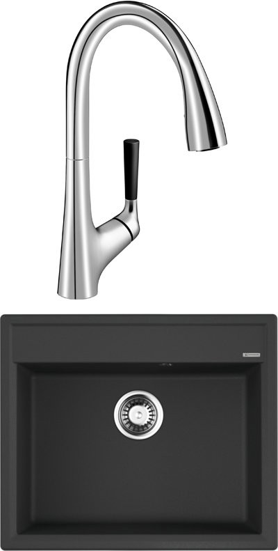 Комплект Мойка Omoikiri Daisen 60-BL черная + Смеситель Jacob Delafon Malleco E562-CP