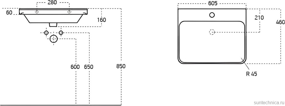 Мебельная раковина STWORKI Ларвик 61 накладная, белая, прямоугольная, фаянс
