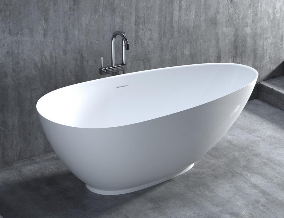 Ванна из искусственного камня Salini Paola S-Sense 160x75 см, отдельностоящая, белая, овальная, со сливом-переливом, с донным клапаном