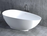 Ванна из искусственного камня Salini Paola S-Sense 160x75 см, отдельностоящая, белая, овальная, со сливом-переливом, с донным клапаном