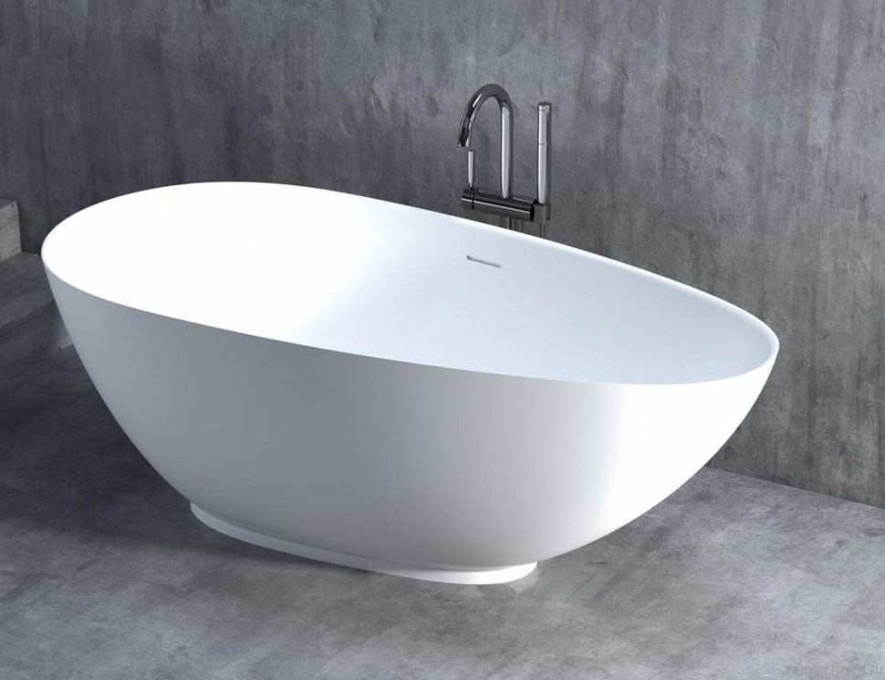 Ванна из искусственного камня Salini Paola S-Sense 160x75 см, отдельностоящая, белая, овальная, со сливом-переливом, с донным клапаном