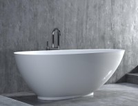 Ванна из искусственного камня Salini Paola S-Sense 160x75 см, отдельностоящая, белая, овальная, со сливом-переливом, с донным клапаном