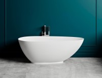 Ванна из искусственного камня Salini Paola S-Sense 160x75 см, отдельностоящая, белая, овальная, со сливом-переливом, с донным клапаном