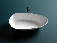 Ванна из искусственного камня Salini Paola S-Sense 160x75 см, отдельностоящая, белая, овальная, со сливом-переливом, с донным клапаном