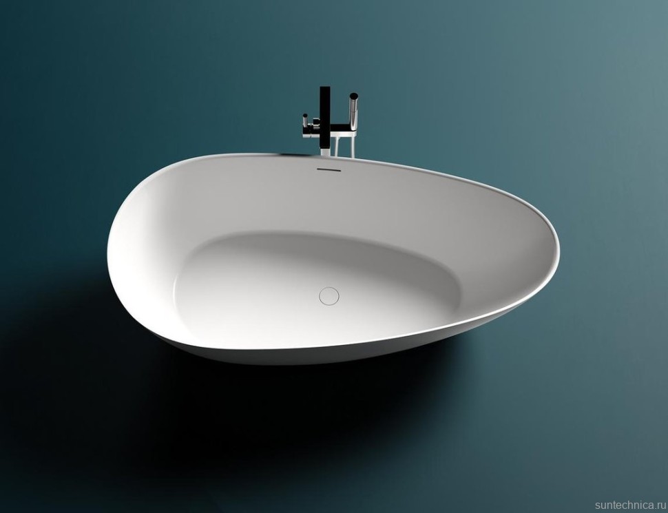 Ванна из искусственного камня Salini Paola S-Sense 160x75 см, отдельностоящая, белая, овальная, со сливом-переливом, с донным клапаном