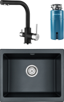 Комплект Мойка Paulmark Gera 60 PM205546-BLM черный металлик + Смеситель Essen Es213011-418 черный металлик + Измельчитель Intenso