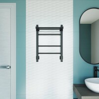 Полотенцесушитель электрический Grota Alto 430х600 RAL9005 EL 60x45 см, подключение справа, слева, скрытое подключение справа, матовый черный, лесенка, из стали, с полкой