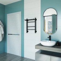 Полотенцесушитель электрический Grota Alto 430х600 RAL9005 EL 60x45 см, подключение справа, слева, скрытое подключение справа, матовый черный, лесенка, из стали, с полкой