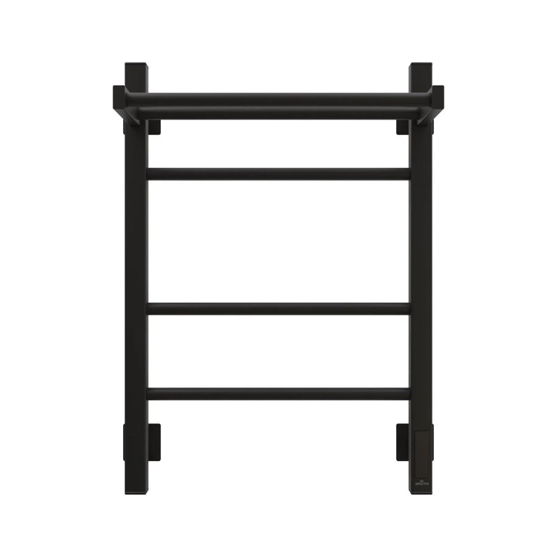 Полотенцесушитель электрический Grota Alto 430х600 RAL9005 EL 60x45 см, подключение справа, слева, скрытое подключение справа, матовый черный, лесенка, из стали, с полкой