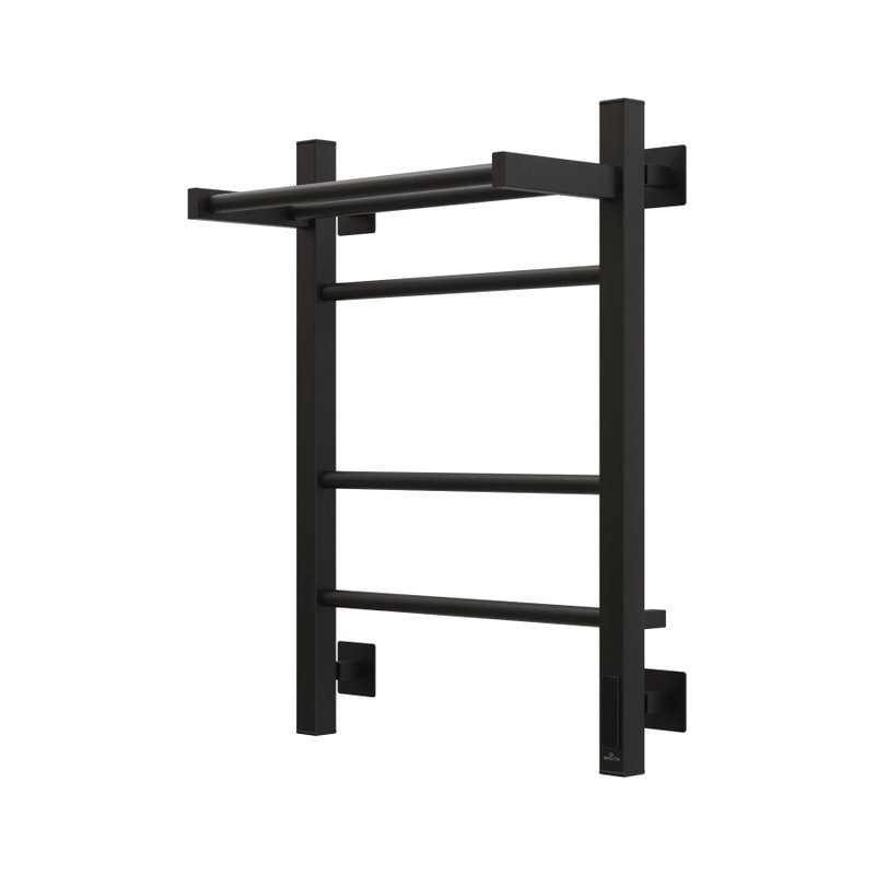 Полотенцесушитель электрический Grota Alto 430х600 RAL9005 EL 60x45 см, подключение справа, слева, скрытое подключение справа, матовый черный, лесенка, из стали, с полкой