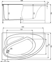 Акриловая ванна Timo Iva 1610 L 160x100 см, угловая, левая, пристенная, белая, асимметричная, с каркасом, с сиденьем
