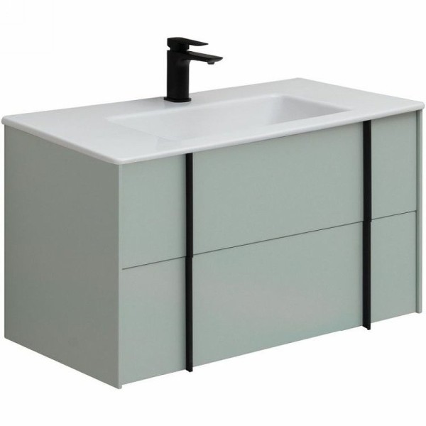 Тумба с раковиной Allen Brau Reality 90 подвесная, папирус матовый, раковина Fantasy Flat 92x47, без перелива, белая