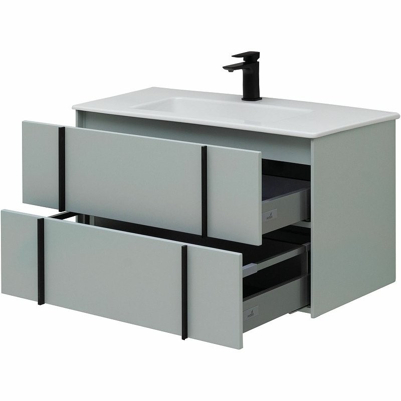 Тумба с раковиной Allen Brau Reality 90 подвесная, папирус матовый, раковина Fantasy Flat 92x47, без перелива, белая