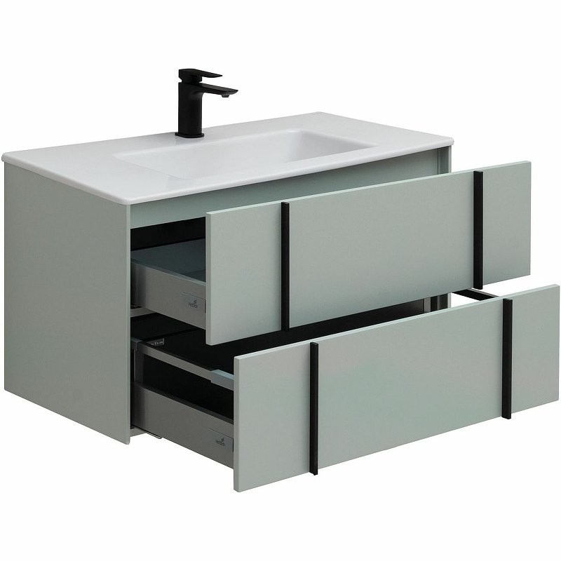Тумба с раковиной Allen Brau Reality 90 подвесная, папирус матовый, раковина Fantasy Flat 92x47, без перелива, белая