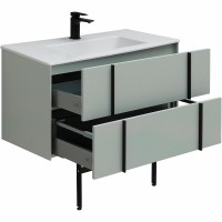Тумба с раковиной Allen Brau Reality 90 подвесная, папирус матовый, раковина Fantasy Flat 92x47, без перелива, белая