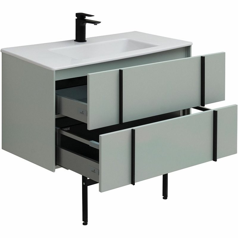 Тумба с раковиной Allen Brau Reality 90 подвесная, папирус матовый, раковина Fantasy Flat 92x47, без перелива, белая