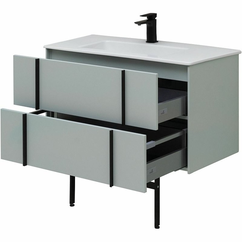 Тумба с раковиной Allen Brau Reality 90 подвесная, папирус матовый, раковина Fantasy Flat 92x47, без перелива, белая