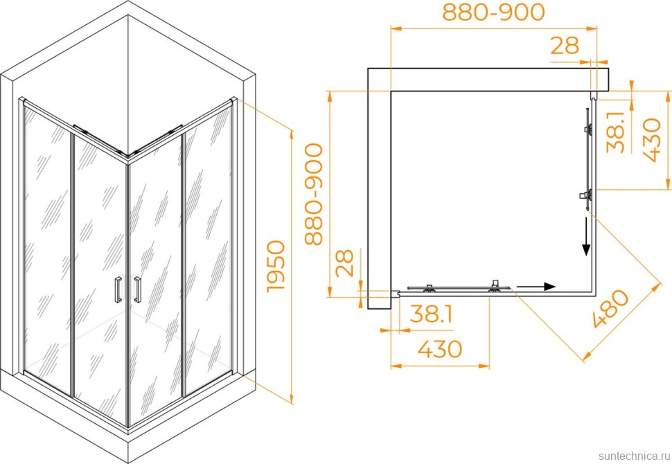 Душевой уголок RGW Passage PA-39 90х90 см, профиль хром, стекло прозрачное