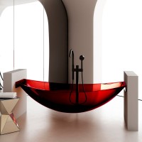 Акриловая ванна Abber Kristall AT9704 Rubin 180x80 см, подвесная, красная, овальная, с донным клапаном