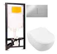 Комплект Унитаз подвесной Villeroy & Boch Subway 2.0 5614R201 alpin + Инсталляция OLI 80 ECO Sanitarblock mechanic 3 в 1 с кнопкой смыва
