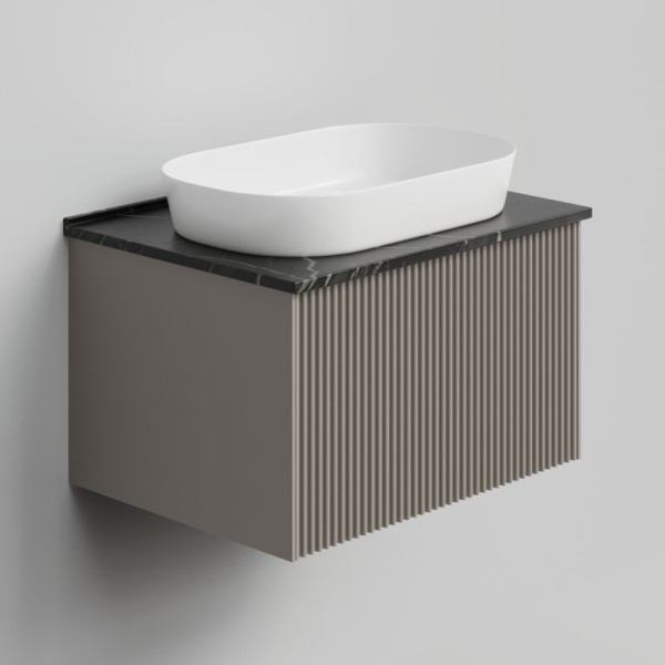 Тумба с раковиной La Fenice Terra 60 подвесная, cappuccino, столешница черный мрамор, раковина белая матовая