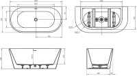 Акриловая ванна BelBagno BB710-1500-750 150x75 см, пристенная, белая, овальная, со сливом-переливом, с донным клапаном