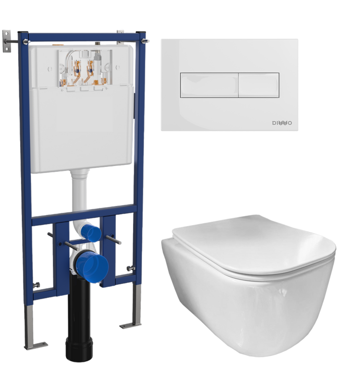 Комплект Унитаз подвесной Ceramicanova New Day CN3005 с микролифтом, безободковый + Инсталляция DIWO + Кнопка 7320 белая
