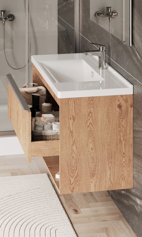 Тумба под раковину без столешницы AQUATON Хоуп 100 подвесная, 1 ящик, орех