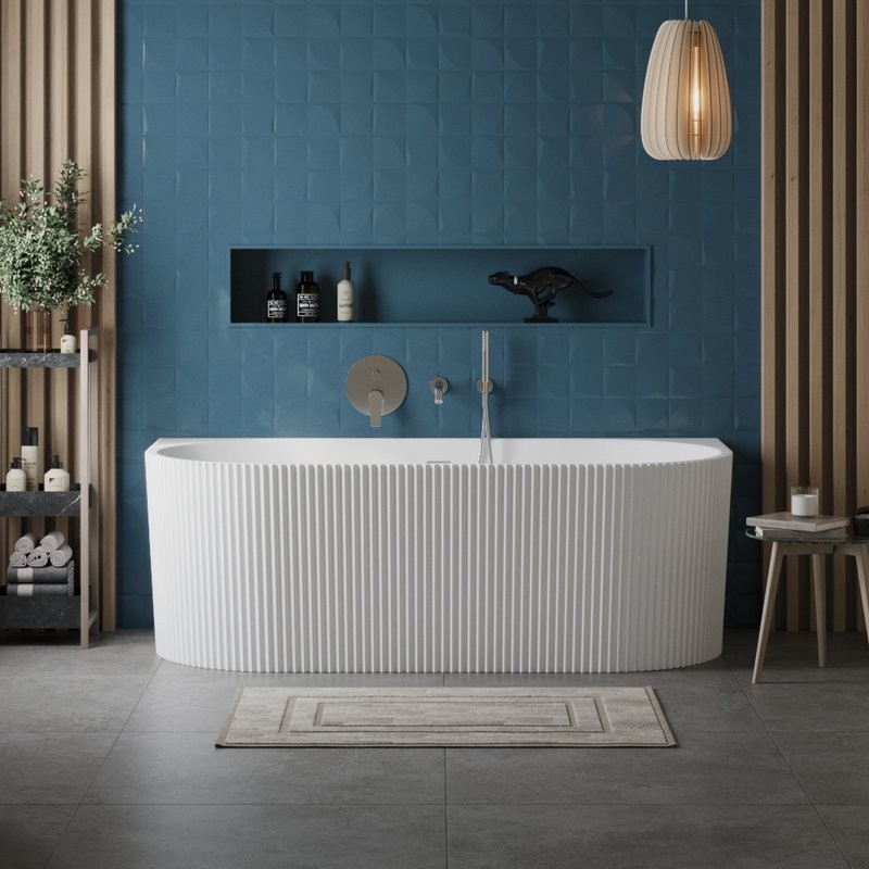 Акриловая ванна BelBagno Uno BB713 170x80 см, пристенная, белая матовая, на ножках, со сливом-переливом, с донным клапаном
