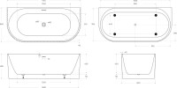 Акриловая ванна BelBagno Uno BB713 170x80 см, пристенная, белая матовая, на ножках, со сливом-переливом, с донным клапаном