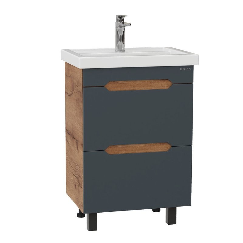 Тумба под раковину без столешницы Onika Айленд 60 напольная, графит, дуб крафт золотой