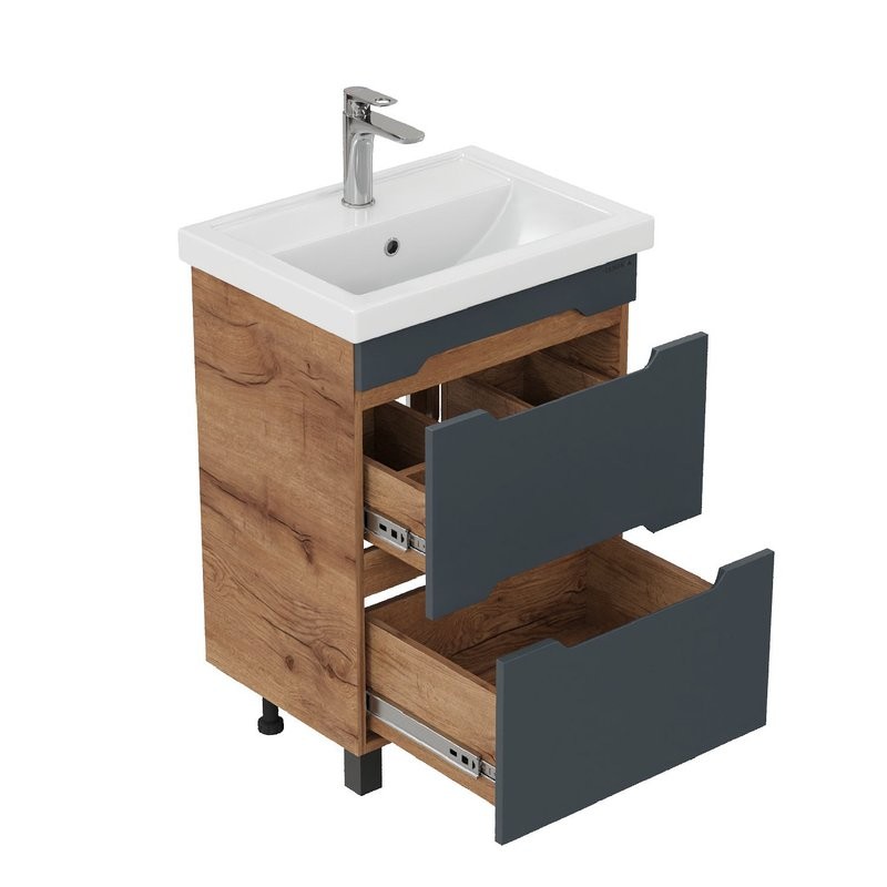 Тумба под раковину без столешницы Onika Айленд 60 напольная, графит, дуб крафт золотой