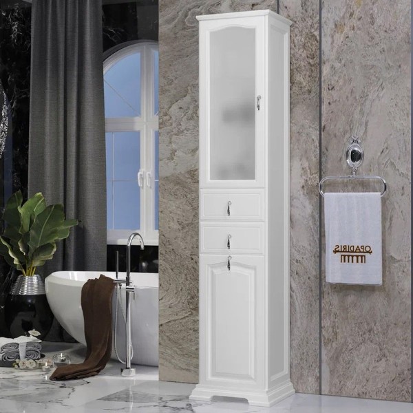 Шкаф пенал для ванной Opadiris Риспекто 40 L, с бельевой корзиной, белый