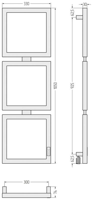 Полотенцесушитель электрический Сунержа Этюд E 30-0845-1030 105x35 см, подключение справа, матовый белый