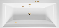 Акриловая ванна Excellent Crown Grand Soft 190x90 см, встраиваемая, с гидромассажем, белая, с каркасом, со сливом-переливом, фурнитура золото